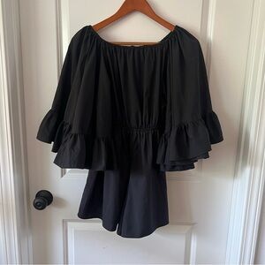 Chicwish Black Off-Shoulder Ruffle Romper